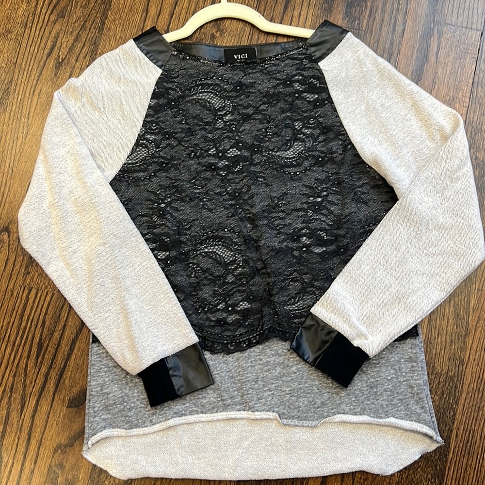 Vici - small - leather - lace - light sweatshirt - size small - gray/black